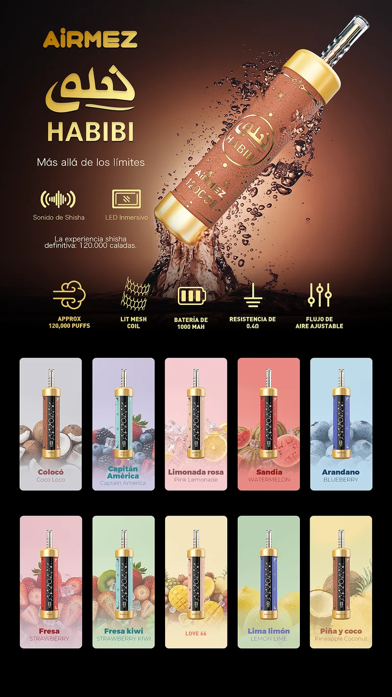 Airmez HABIBI 120K 120000 Puffs Shisha Hookah Wiederaufladbares Einweg Kit - 💥 Nehme 4 Zahle NUR 3! + Ab einem Einkauf von 100€ 2 Mystery Gratis💥