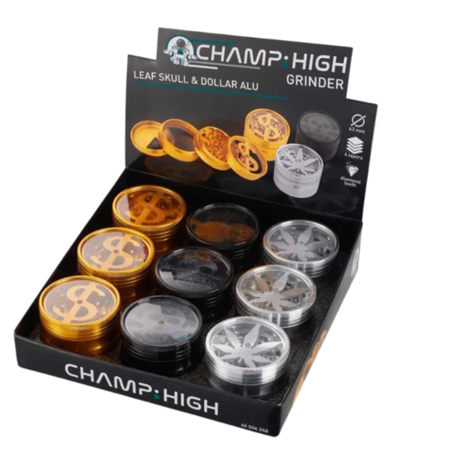 Champ High - Grinder Dollar / Skull / Hemp Leaf - Aluminium - 63mm - 4 Layers