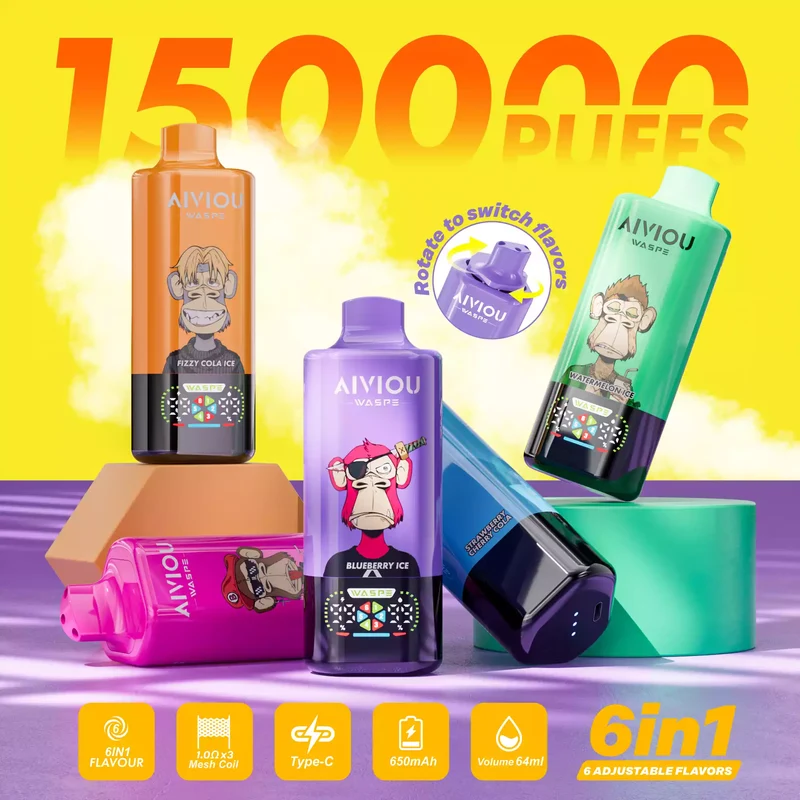 WASPE Aiviou 150K 150000 Puffs 6in1 Wiederaufladbares Einweg Kit - 💥 Nehme 4 Zahle NUR 3! + Ab einem Einkauf von 100€ 2 Mystery Gratis💥