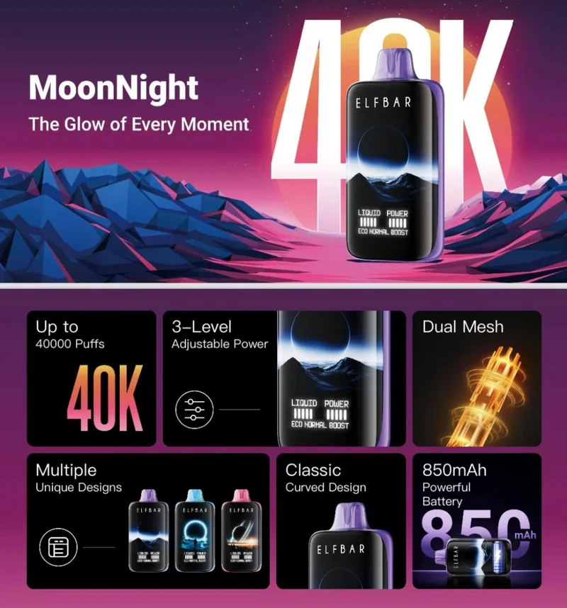 ELF BAR Moon Night 40000 40K Puffs Einweg Kit - 💥 Nehme 4 Zahle NUR 3! + Ab einem Einkauf von 100€ 2 Mystery Gratis💥