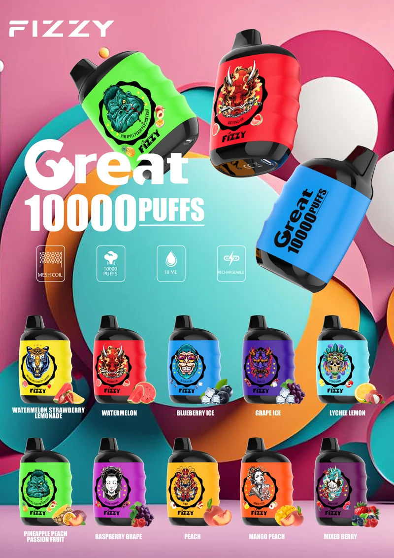 Fizzy GREAT 10000 Puffs Wiederaufladbares Einweg Disposable Kit - 📢EXKLUSIVES ANGEBOT - Nehme 4 Zahle NUR 3 an der Kasse + AB einem Einkauf von 100€ 1 Mystery Vapes Gratis!📢