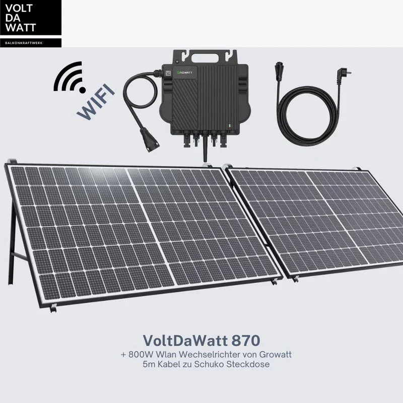 Balkonkraftwerk 800W Stecker + WLAN Wechselrichter 2x 435W Module Solar
