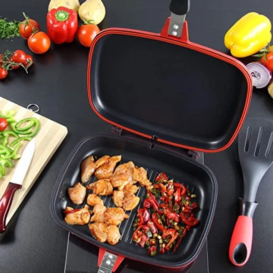 Herenthal Doppel Grillpfanne Ø 28 cm Marmorbeschichtung mit Antihaftschicht