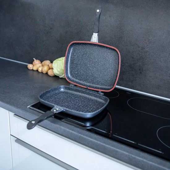 Herenthal Doppel Grillpfanne Ø 28 cm Marmorbeschichtung mit Antihaftschicht
