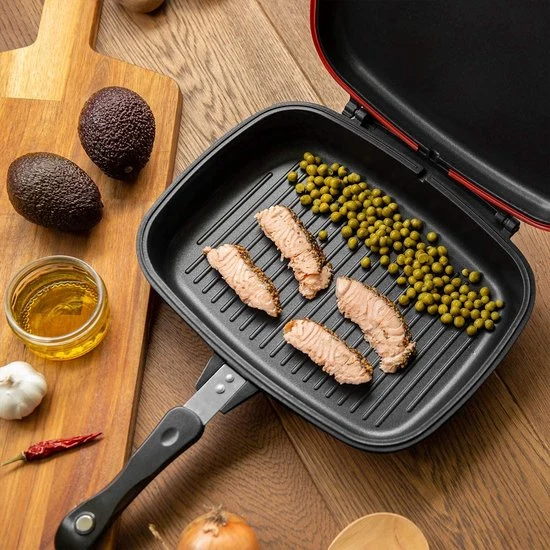 Herenthal Doppel Grillpfanne Ø 28 cm Marmorbeschichtung mit Antihaftschicht