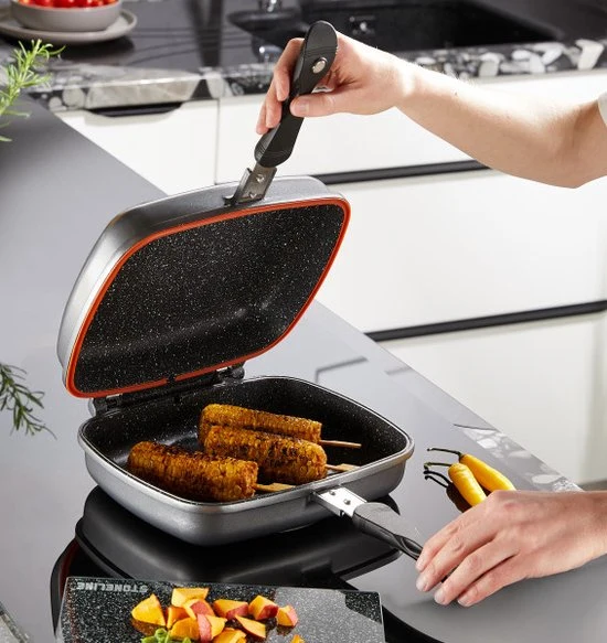 Herenthal Doppel Grillpfanne Ø 28 cm Marmorbeschichtung mit Antihaftschicht