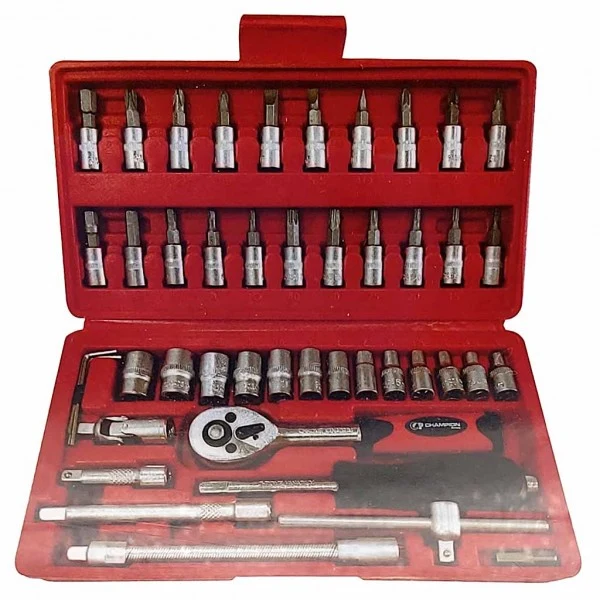 Champion Werkzeugkoffer Ratsche Steckschlüssel Satz 1/4" 4-14mm Bits Set 46 tlg.