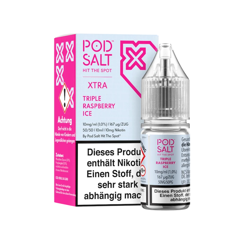 Pod Salt X Nikotinsalz Liquid – Triple Raspberry Ice – 10ml E-Liquid