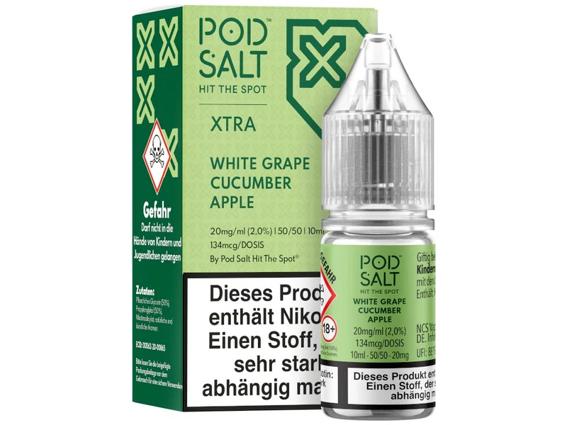 Pod Salt X Nikotinsalz Liquid – White Grape Cucumber Apple – 10ml