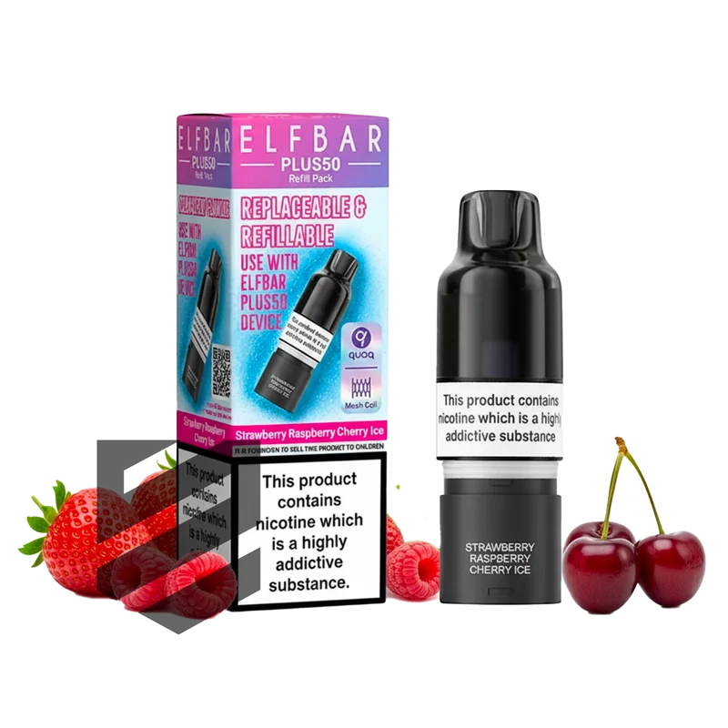 Elf Bar - Plus 50 - Pod & Refill - Strawberry Raspberry Cherry Ice