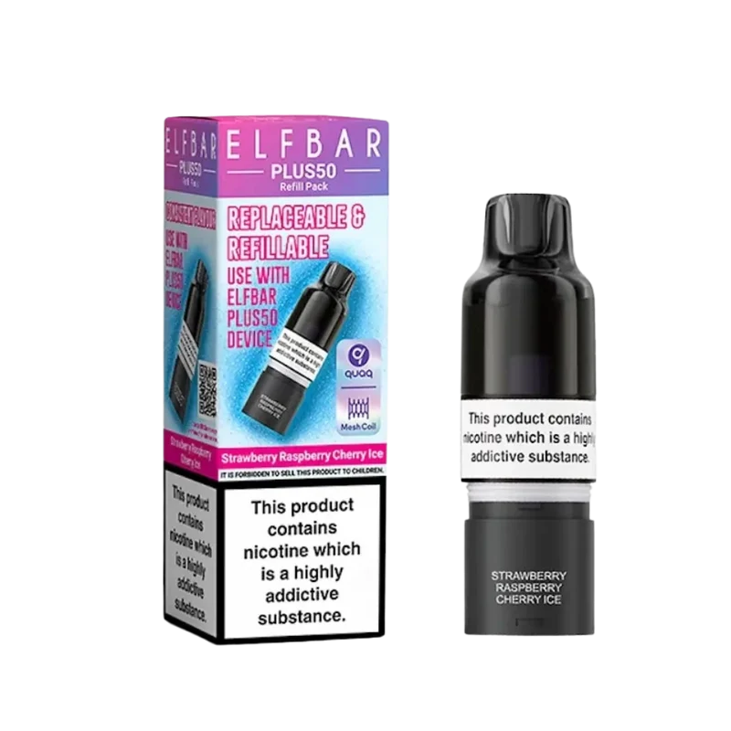 Elf Bar - Plus 50 - Pod & Refill - Strawberry Raspberry Cherry Ice
