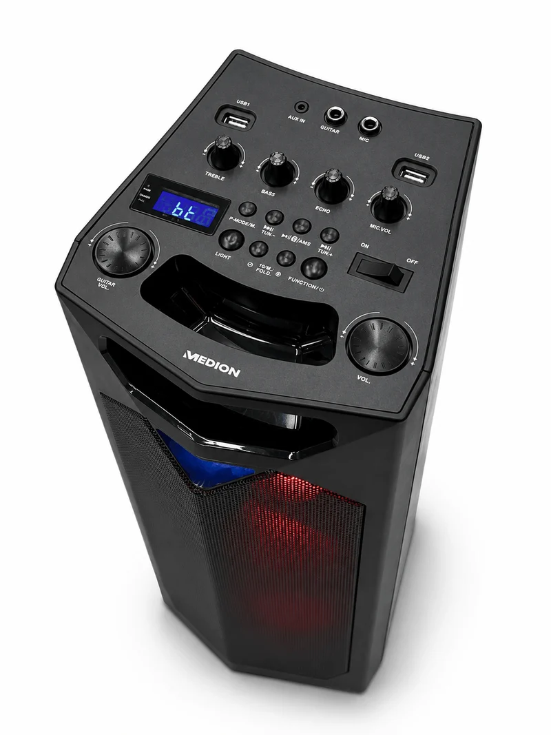 MEDION Bluetooth Party-Soundsystem Partylautsprecher LED mit Mikrofon Karaoke