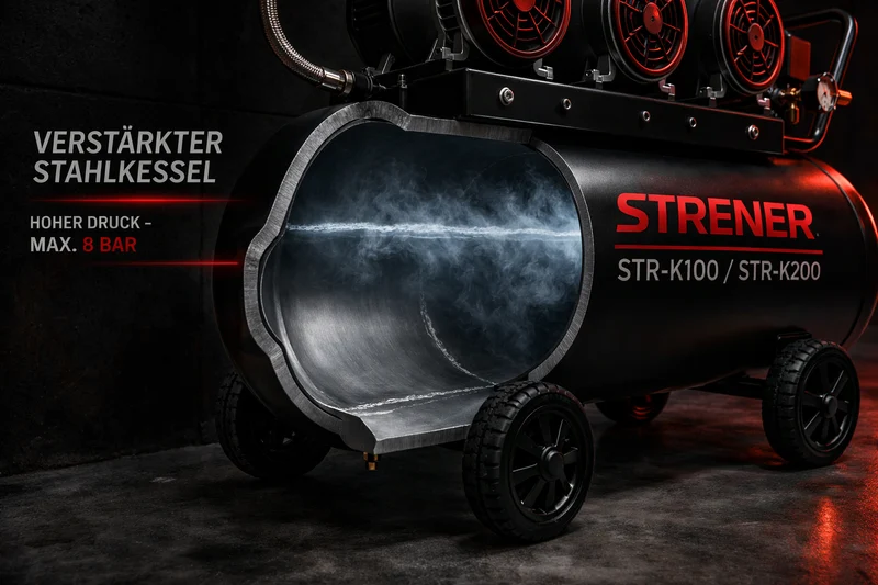 STRENER Ölfrei Flüsterkompressor 100L 3PS/8 Bar Geräuscharmer Kompressor