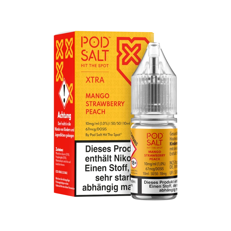 Pod Salt X Nikotinsalz Liquid Mango Strawberry Peach – 10ml E-Liquid