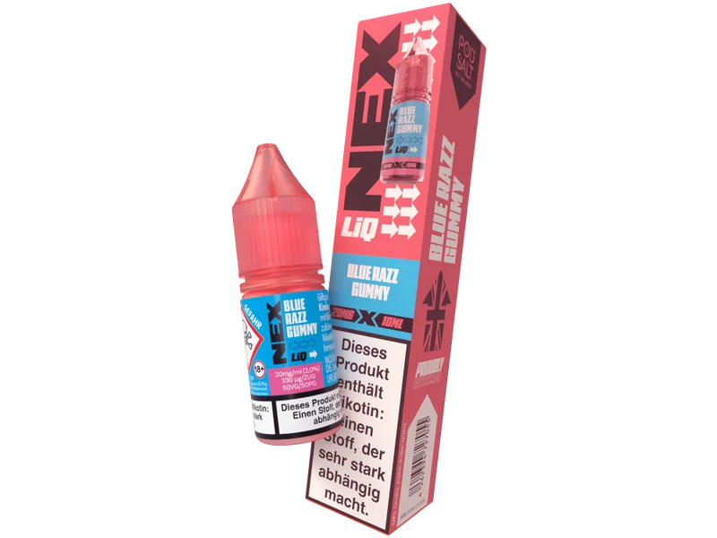 Pod Salt - NexLiq - Blue Razz Gummy - 10ml Fertigliquid (Nikotinfrei/Nikotinsalz)