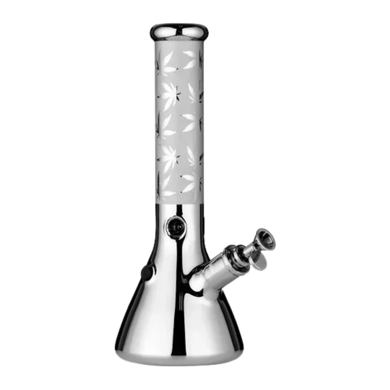 Hemp Leaves - Glas Bong - Silver - 35.5cm