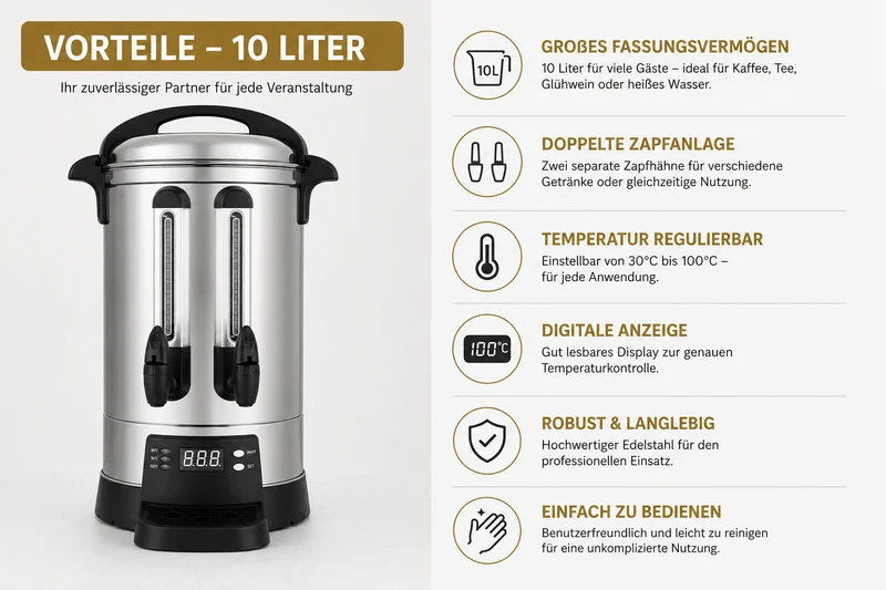 Elektrischer Teekocher Samowar Edelstahl 10L