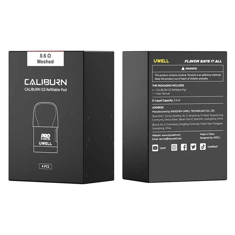 Uwell Caliburn G3 / Caliburn GK3 / Caliburn G3 ECO / Caliburn GK3 TENET / Caliburn G3 Lite / Caliburn G3 Pro Ersatz Pod Cartridge 2,5ml (4 Stück/Packung)