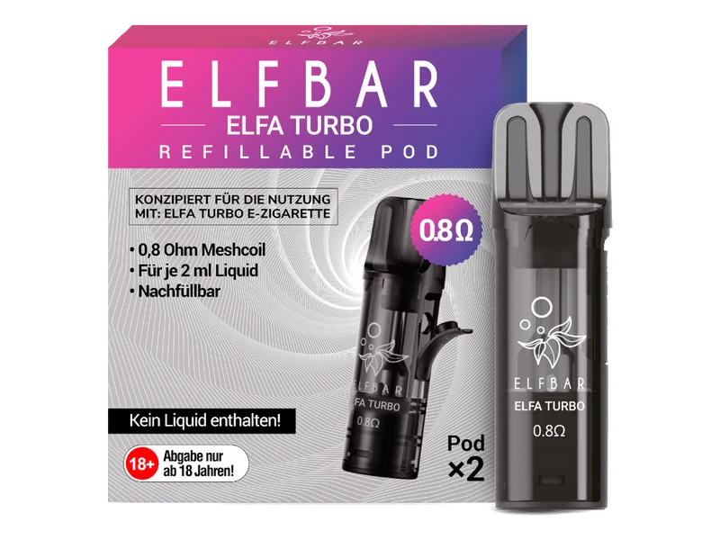 Elfbar Elfa Turbo Pods 0,8 Ohm – Wiederbefüllbare Ersatzpods (2er Pack)