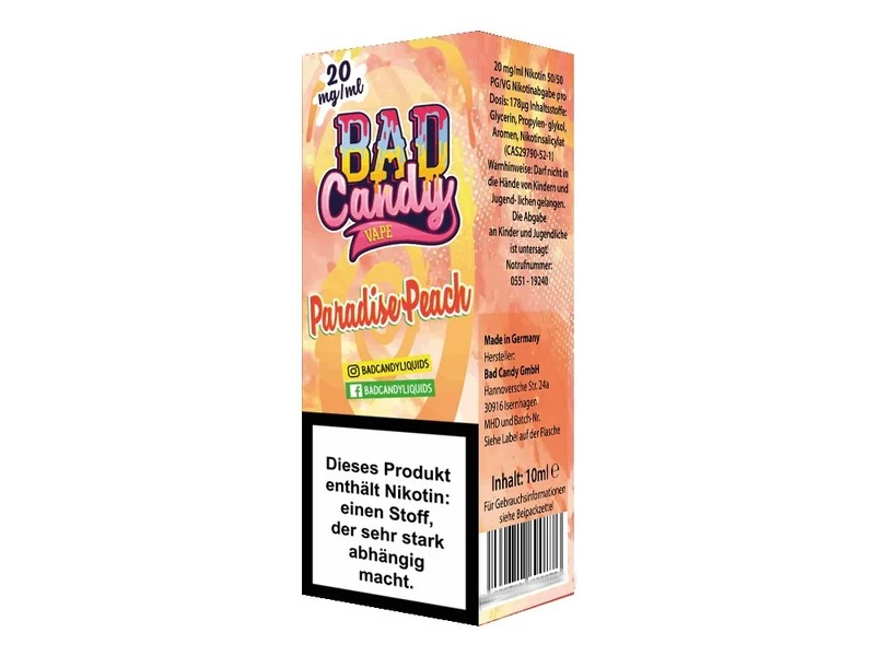 Bad Candy Liquids - Paradise Peach - 10ml Fertigliquid (Nikotinsalz)