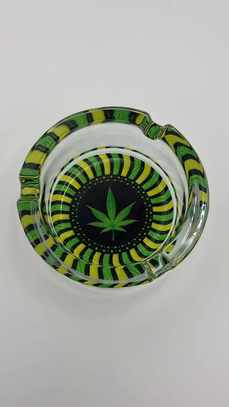 Hemp Leaves Glas Aschenbecher rund