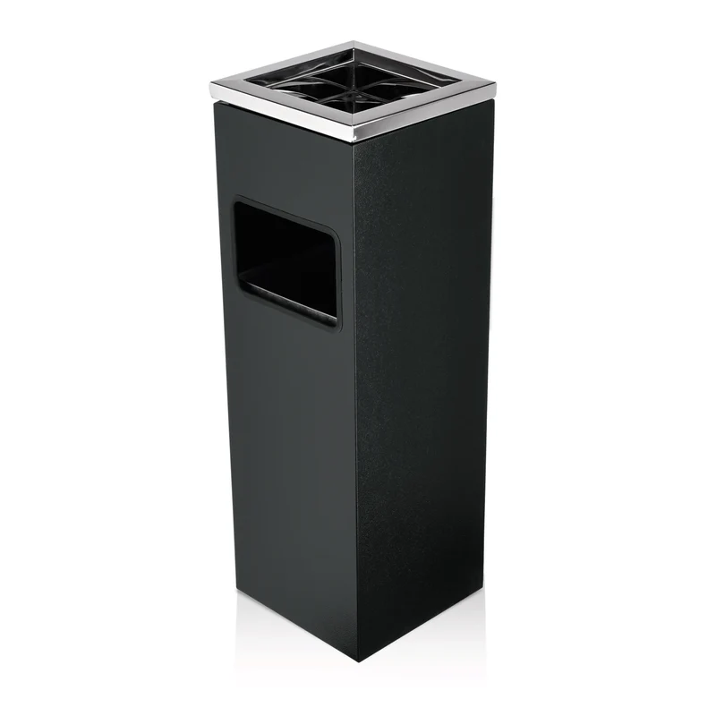 Standascher, 20 x 20 x 60 cm, pulverbeschichteter Stahl, schwarz/Edelstahl