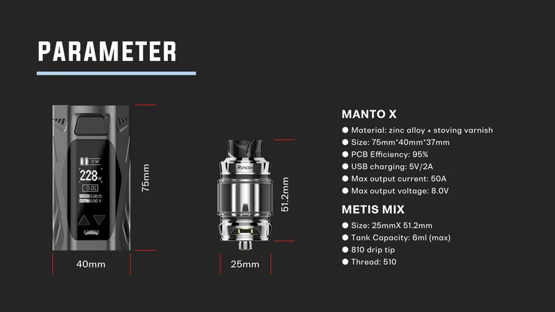 Rincoe Manto X Mesh 228W Starterset mit Metis Mix 6mL Verdampfer