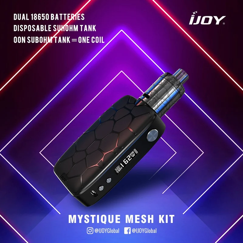 Clearance Price!!! 162W IJOY Mystique TC Kit with 2ml/3ml Mystique Mesh Tank & Big Display Screen E-cig Vape Box Mod Vape Kit