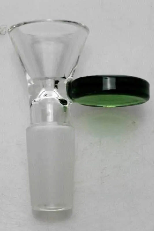 Glass bowl with round handle