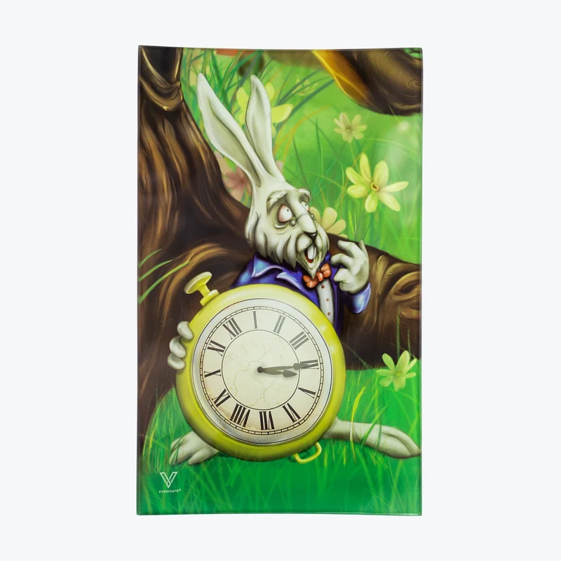 V-syndicate "White Rabbit" Glass Rolling Tray Medium Medium Size