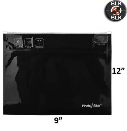 Mylar Bag Child Resistant Pinch & Slide Bag Black 12" x 9" (50, 100 or 250 Count)